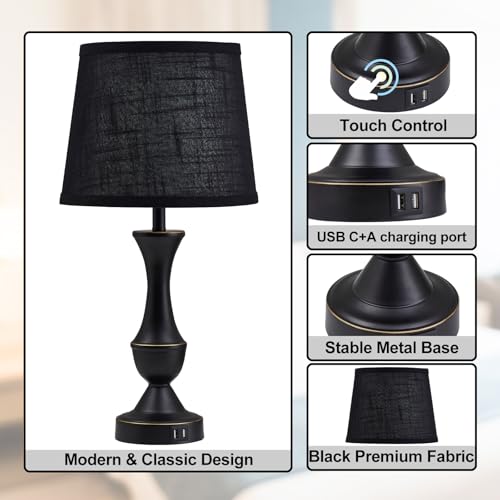 Image of Luvkczc Black Touch Table Lamps Set of 2, 22 inch Tall Bedside Lamps