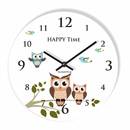 FLEXISTYLE Horloge Murale Moderne pour Enfants Hibou 2 30 cm - Style Ovale - pour Chambre d'enfants