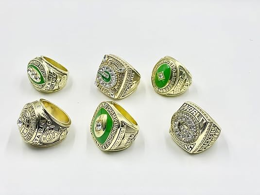 NATIONAL FOOTBALL CHAMPIONSHIP RING 1961 1965 1966 1967 1996 2010 GREEN BAY ，SIX CHAMPIONSHIP RINGS WITH WOOD BOX GIFT FOR CHRISTMAS AND BIRTHDAY