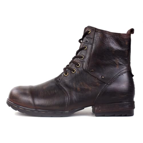 Image of OSSTONE Vintage Brown Moto Boots for Men Fashion lace-up Leather Retro Chukka Boots Casual Shoes OS-6015-6-Vintage-US-R