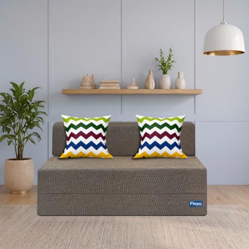 Image of Starlon 2 Seater Sofa Cum Bed Foldable 3-in-1 Sofa Bed with 1 Year Warranty, Washable Jute Fabric Cover & 2 Waves Pillows | Guest Bed | Coffee Brown 4x6 Ft