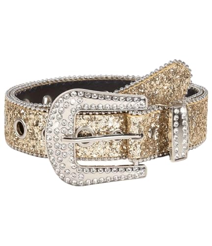 JFYSJH Gold Rhinestone Belt for Women and Men Ladies Western Cowgirl Cowboy Bling Sparkle Belts, Fit Waist up to 33 inch
