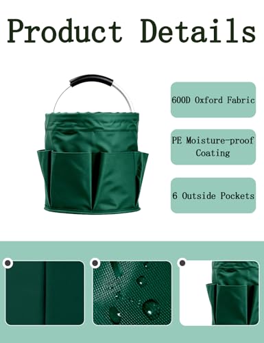 Image of Cleaning Caddy with Handle, for Cleaning Supplies Organizer Bucket | Foldable Storage Tote with 6 Pockets,17L Large Capacity Basket for Household Organizer,Laundry Room,Bathroom & Home