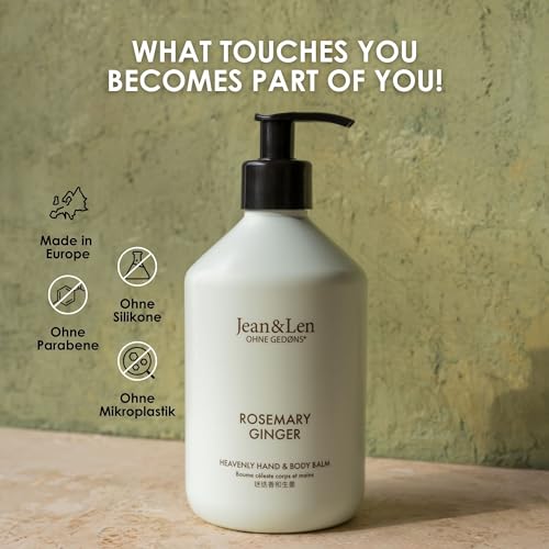 Jean & Len Heavenly Hand- & Body Balm Rosemary & Ginger, für ein duftendes Pflegeerlebnis, mit Bio-Arganöl und Sheabutter, Hochwertige Flasche, ohne Parabene & Silikone, 500 ml – Bild 6