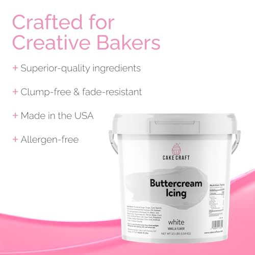Image of Cake Craft Buttercream Icing - 3.5 lb Tub | Ready-to-Use Frosting for Cakes, Cupcakes, Cookies & More | Super Smooth Texture | No Prep Required | Vanilla Flavor | White
