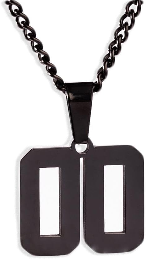 Black Number Necklace, Personalized Jersey Number Necklaces for Men and Women Athletes - Black Plated Baseball/Basketball/Football Sports Team Jewelry