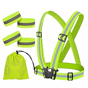 High Visibility Reflective Wristbands / Ankle bands / Armbands , Safety Gear for Running, Bike, Dog Walking, Jogging ,Cycling or Early Morning and Night Activities (Vest + bands)