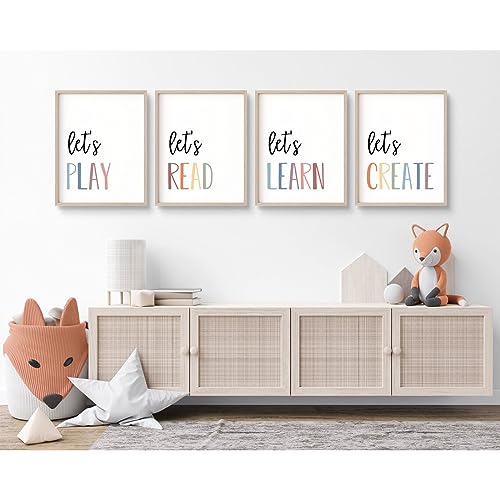 Youillne Playroom Kids Wall Art Decor Read Play Sign Classroom Children Wall Art Nursery Canvas Pictures Baby Girl Reading Posters Kids Artwork for 12x16 Inches Unframed Set of 4