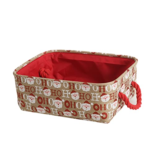 Panier de Noël Boîte de Rangement pour Décorations de Noël – Panier Cadeau Pliable avec Impression Ho Ho Ho et Père Noël, Poignées en Corde Robustes – Organisateur de Décorations, Jouets et Cadeaux