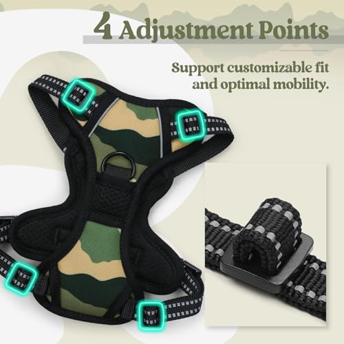 Image of rabbitgoo Dog Harness No Pull with 2 Leash Clips, Adjustable Soft Padded, Reflective Oxford No Choke Pet Vest with Easy Control Handle for Large Dogs, Green Mountain,XS