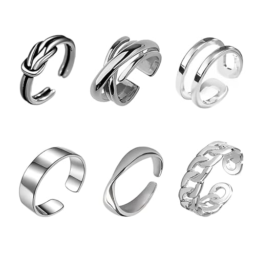 [HEJINYUN] 6点セット 指輪 レディース メンズ リング アクセサリー ファッションリング シルバー おしゃれ シンプル 調節可能 人気 アクセサリー プレゼント ユニセックス