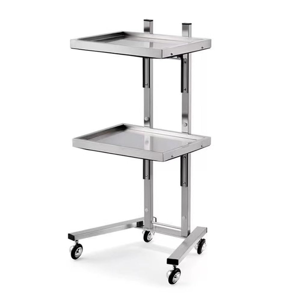 JKJZSALJ Salon Beauty Trolley Cart 2-Tier Metal Rolling Cart – Space Saving Rolling Beauty Cart For Hair Stylist Home Beauty Salon Special Cart,Silver,40X33X88CM