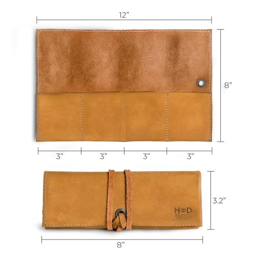 Image of Hide & Drink, Leather Watch Roll Organizer Handmade from Full Grain Leather, Holds Up to 4 Watches, Easy Carry On Watchlover Storage (Old Tobacco)