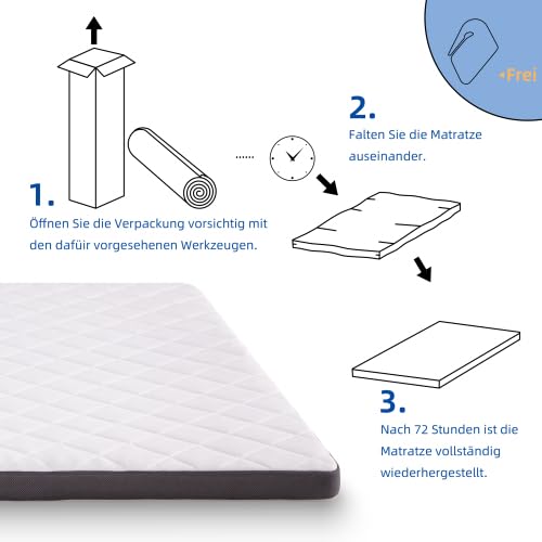 Materac z zimnej pianki o wymiarach 160 x 200 cm, 7-strefowy krój, wys. 3, 7 cm – zapewnia optymalny komfort leżenia, nadaje się do prania i przyjazny alergikom (Öko-Tex), skompresowany
