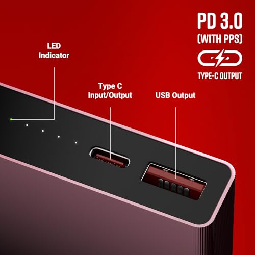 Image of ZEBRONICS EnergiTank 10MR1, Metal Power Bank, 10000 mAh, 22.5W Super Fast Charging PD 3.0 (PPS), Sleek & Stylish, Type C & USB Port, LED Indicator, for iPhone, Android, Tablets, Airpods (Raspberry)