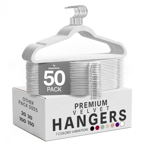 Image of Utopia Home Velvet Hangers, White, 50 Pack