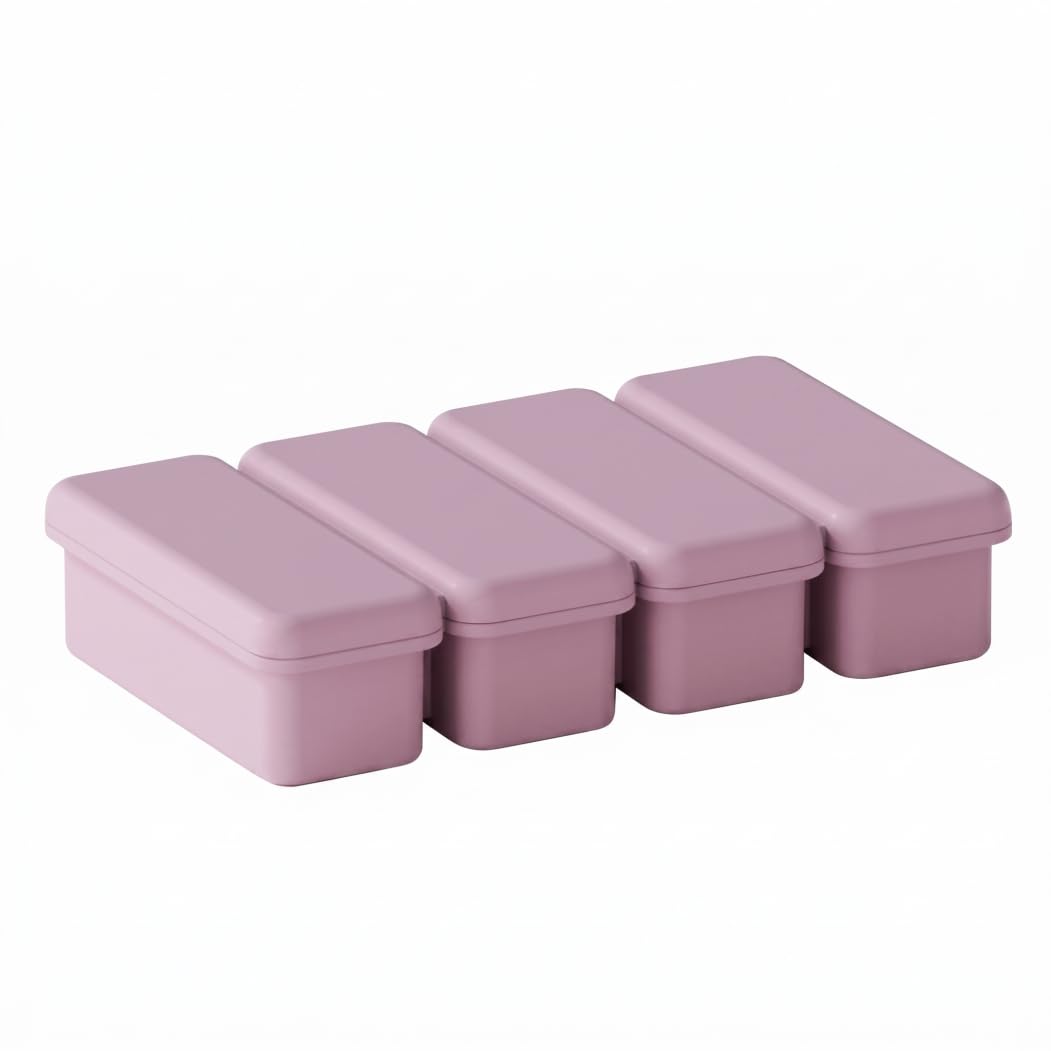 Xoeryoy Freezer Cubes, 4-compartment Silicone Freezer Molds, Reusable Large Ice Cube Molds, Slow-melting, Purple, 3.54×1.18inch