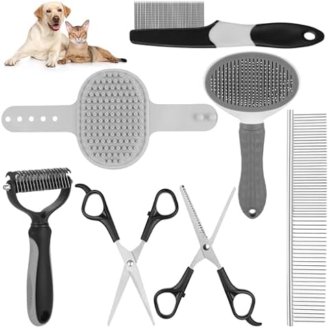 Aiolpy Pet Grooming Kit with Pet Shedding Slicker Brush, Bath Massage for Rabbit, Puppy, Kitten, All Hair Types, Includes Multiple Combinations of Combs and Brushes, Pet Supplies Cover