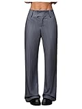 MakeMeChic Women's Pinstripe Pants Straight Leg Work Office Striped Long Trousers Dark Grey Small