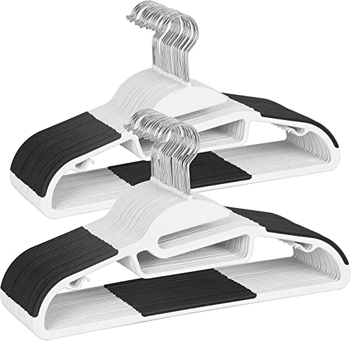 Image of Ginoya brothers Plastic Clothes Hangers, Upgraded Rubber Stripe Non-Slip Coat Hangers, Dry Wet Trousers Pants Hangers, Space Saving Hanger. (S- Black & White, 6)