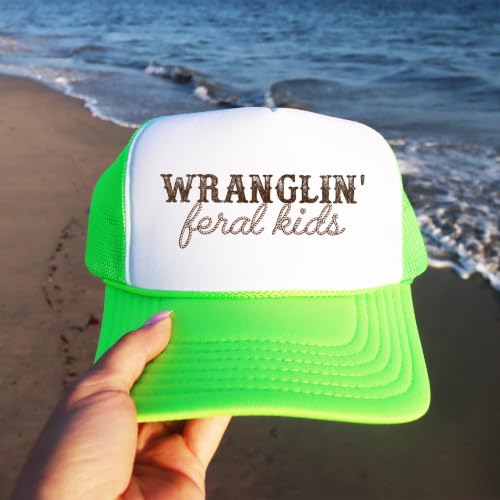 Image of Olive Loves Apple Wranglin' Feral Kids Trucker Hat for Mom and Dad Funny Western Style Cap for Women and Men