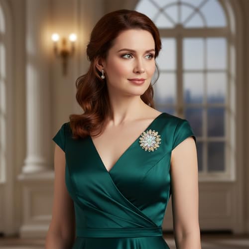 Image of Rhinestone Flower Brooch Pin, Large Crystal Pin for Women Stylish Crystals BroochsAlloy Wedding Bouquet Brooches Crystal Rhinestone Flower Brooch Pins Set for Hats Dresses Bags Women Girls