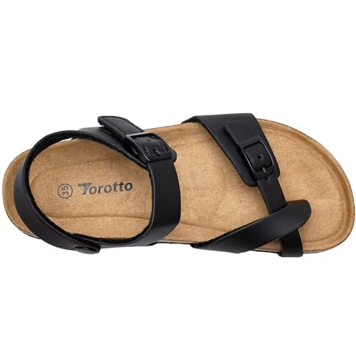 Image of Torotto Girls Boys Sandals with Cork Footbed Adjustable Buckle Summer Slides Flip Flops Open Toes Flat for Kids Toddler
