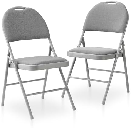 BOOSDEN Set of 2 Padded Folding Chairs, Grey, Folding Chair with ...