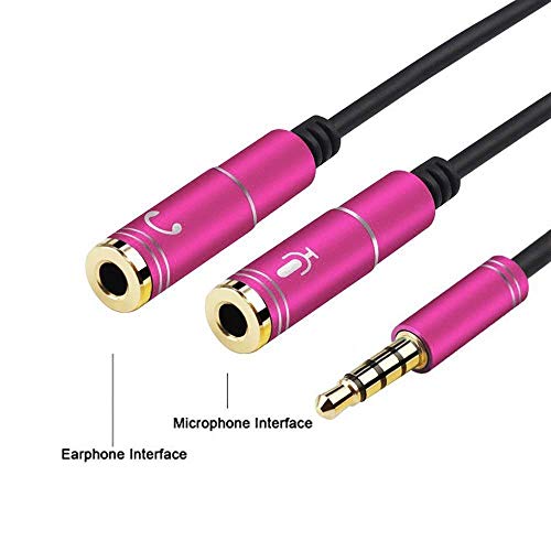 Image of Headphone Mic Splitter, FENTICO 3.5mm Headsets Splitter Adapter, (2 TRS Female to 1 TRRS Male) Compatible with PS4, Xbox One S, Tablet, Mobile Phone, PC Gaming Headsets and Laptop (Pink, 30 CM)