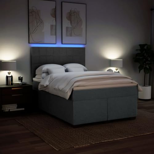 Boxspringbett 140x200 cm Dunkelgrau mit Matratze und LED, Taschenfederkern, höhenverstellbares Kopfteil, Metallbett Gestell, Polsterbett komplett für Schlafzimmer Gästezimmer – Bild 6