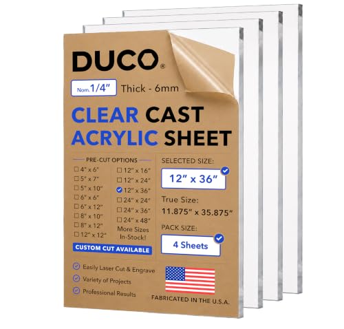 Image of Duco 1 /4 inch Clear Cast Acrylic Sheets, 12 inchx36 inch Plexiglass Sheets, 4 Pack