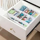 BrightRow 3 Pcs Expandable Drawer Organizer Bins Adjustable Deep Drawer Hanging Organizer Tray Expandable 11.4 to 18.1 Inches Plastic Dividers Storage for Office Bathroom Bedroom Kitchen Desk, White