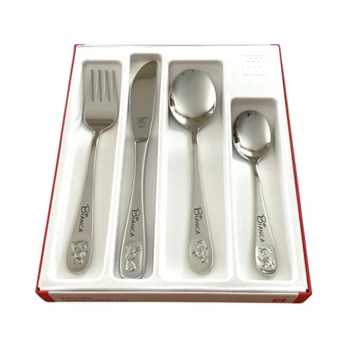 Regalo Grabado - Cubiertos Infantiles Personalizados de Acero Inoxidable 18/10 | Grabado Permanente con Nombre y Fecha | Regalo para Bautizo, Cumpleaños