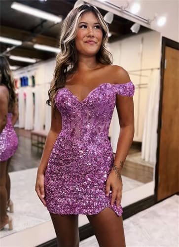 Sparkly Off Shoulder Sequin Homecoming Dresses 2025 Short Tight Mermaid Cocktail Dress Teens HOCO Corset Gowns2