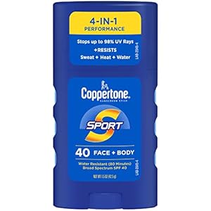 Coppertone Sport Sunscreen Stick, SPF 50 Sunscreen, Travel Size Sunscreen for Face and Body, 1.5 Oz