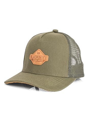 Blackskies® Essentials Trucker Baseball Cap Kinder | Kids-Basecap Jungen & Mädchen, Stylische Kappe, Coole Mütze, Geburt, Taufe, Schirmmütze - Grün-Braun M