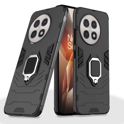 Image of Pikkme D5 Tough Armor Bumper Case | 360 Protection Case | Ring Holder Stand Back Cover for OnePlus 13R 5G (Black)