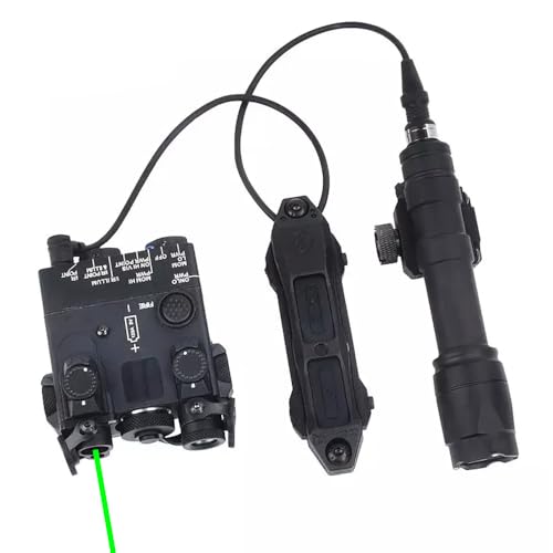 HATSEN Nylon DL-A2 Box Aiming Laser Sights(with Green Laser+IR Laser+Flashlight&Mount),& M600C Strong LED White Flashlight,& Modular Dual Wire Remote Pressure Switch(SF+2.5 Plug) Combo,Black
