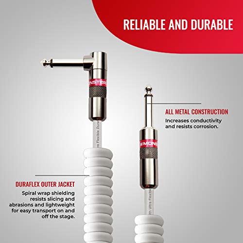 Monster Prolink Monster Classic Instrument Cable: Coiled, 12 Ft, Coiled Cable: White #TOP1