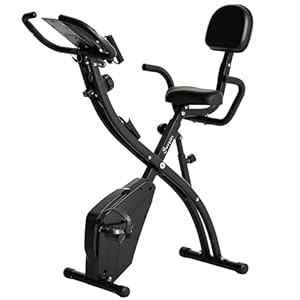 Soozier 3 in 1 Folding Exercise Bike, 10dB Super Silent Stationary Bike with 8-Level Magnetic Resistance, Heart Rate Sensor, Adjustable Seat, Resistance Bands and Wheels