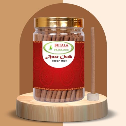 Image of Betala Fragrance Attar Oudh Dhup Batti for Puja, 200 Gm Bamboo Less & Charcoal Free Dhoop Sticks for Pooja with Holder Stand (70-80 Stick) (Agarwood) | dhupkathi | | doopsticks | | doopam | (200 Gm)