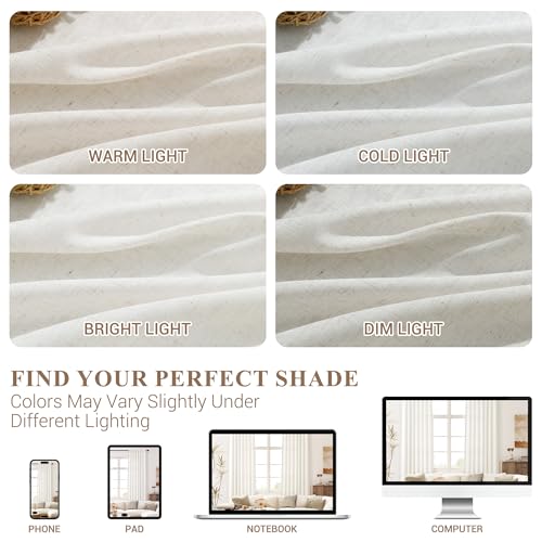 Image of Joywell Extra Long Linen Curtains 100 Inches for Living Room Beige White