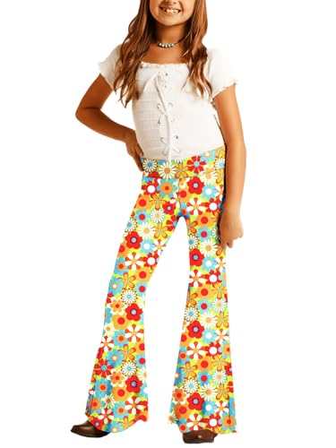 Image of Deerose Girls Halloween Hippie Bell Bottom Pants High Waist Flare Pants 5-14 Years