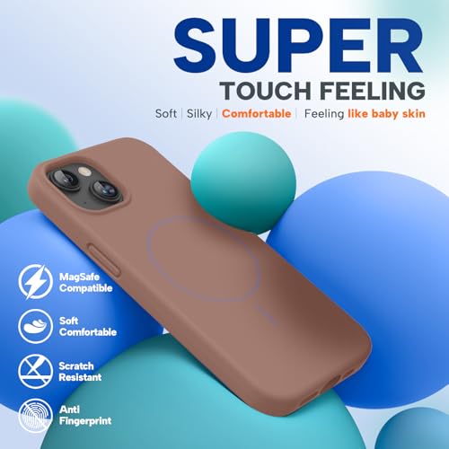 Image of Miracase Magnetic for iPhone 13 Case, [Soft Anti-Scratch Microfiber Lining], Compatible with MagSafe, Liquid Silicone Case Shockproof Drop Protection Phone Case for 13, Chocolate