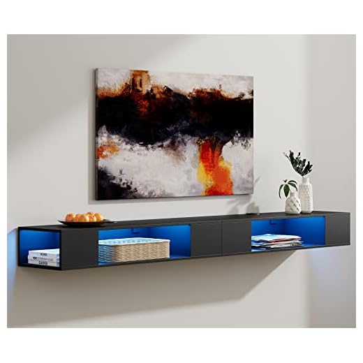 WAMPAT 80 inch Blue LED Floating TV Stand for 65/70/75/80/85 inch TVs, Wall Mounted Entertainment Center Media Console Component Under TV, Floating TV Shelf with Storage, Black