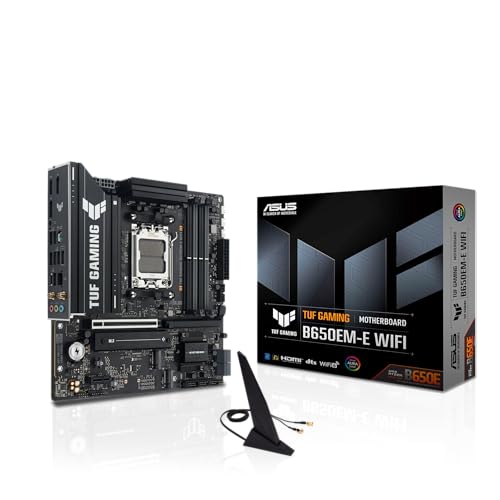 ASUS TUF Gaming B650EM-E WiFi AMD mATX Motherboard, 8+2+1 80A DrMOS Power Stages, DDR5, PCIe 5.0, Three M.2 Slots, WiFi 6, 2.5Gb Ethernet, DisplayPort, HDMI™, Rear USB-C 10Gbps and Front USB-C 5Gbps