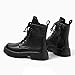 QEOSNBX Men'S Black Patent Leather Platform Combat Boots Fashion Side Zipper Wide Toe Lace Up Chunky Lug Sole High Top Motorcycle Boots Comfort Waterproof Non-Slip Casual Ankle Booties (Black2,12)