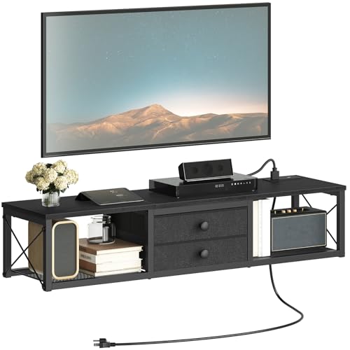 YATINEY Floating TV Stand with Power Outlet, Wall Mounted Media