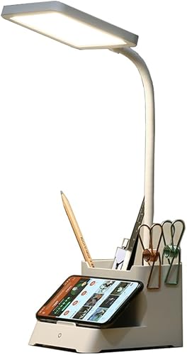 Miniatura 2 de Lámpara de escritorio para oficina en casa, luz LED cálida, soporte para teléfono y soporte para bolígrafo, protección ocular, manguera flexible,