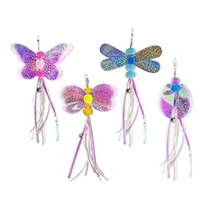 DONGKER Katzenspielzeug Feder, 4 Stück Cat Feather Toys Ersatz, Katzenangel Ersatzfedern Anhänger Federn Katzen Spielzeug mit Glocken für Katze